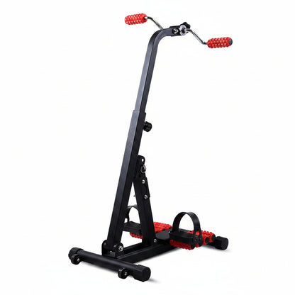 Black and red exercise bike stand on a white background