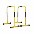 Yellow and black exercise bars on a white background