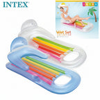Intex inflatable pool float with colorful bars on a white background