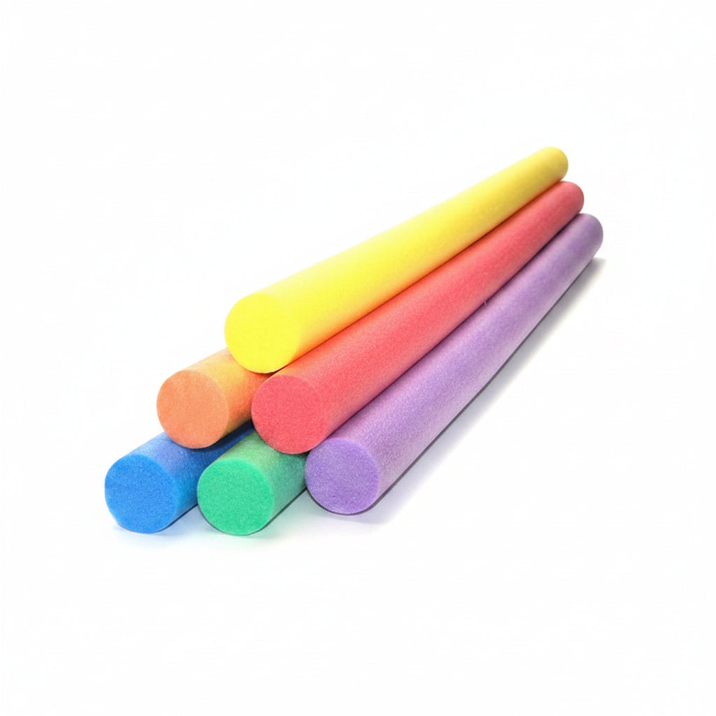 Set of colorful foam noodles on a white background