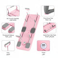 Pink exercise mat with various components labeled on a white background