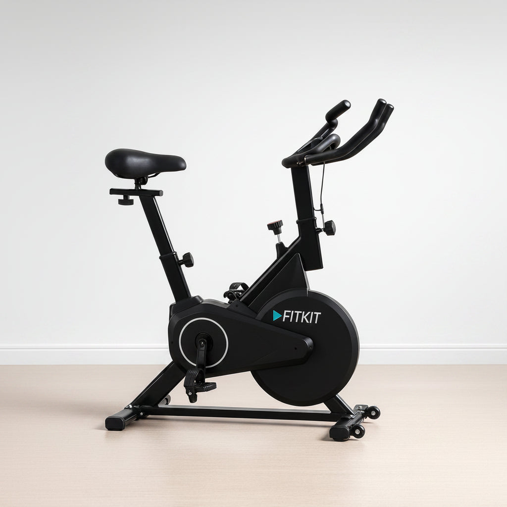 Fitkit by Cult FK7001 Spin Bike with 6Kg Flywheel, LED screen, Adjustable Brake Pad Resistance with Belt Drive System for Fitness at Home Workouts|Max Weight : 110 kg (Black)
