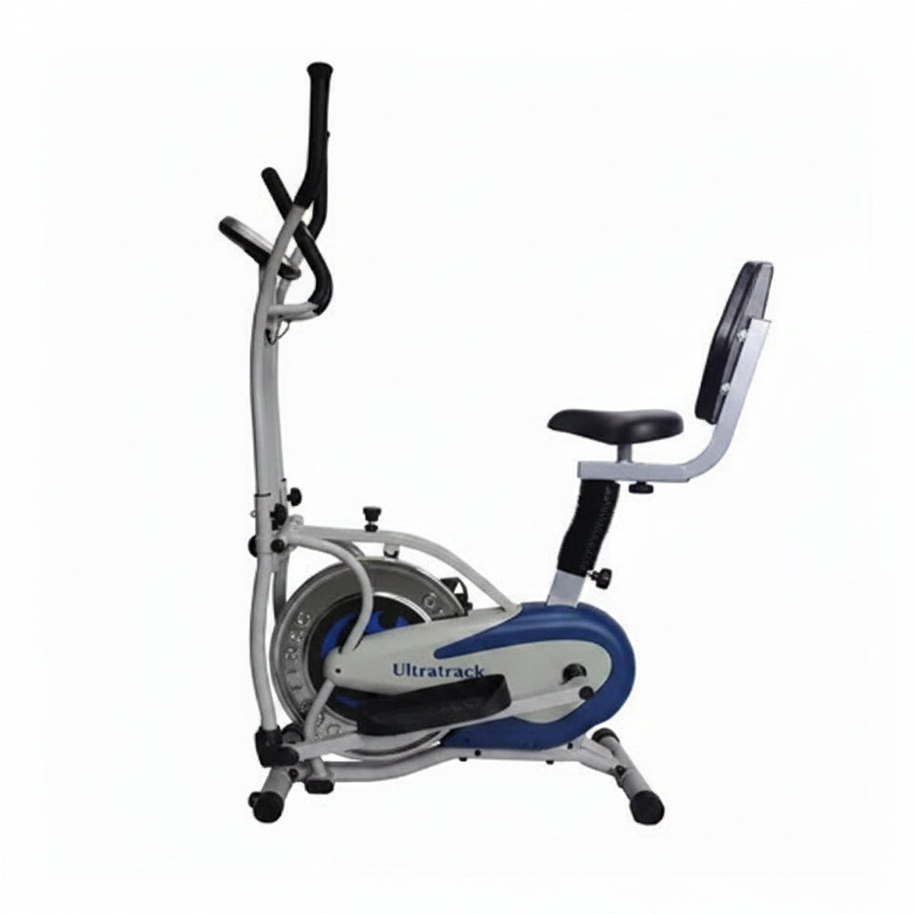 White and blue elliptical trainer on a white background