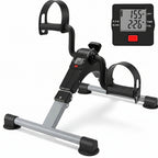 Mini exercise bike with digital display on a white background