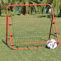 Soccer goal with a ball on a grassy field