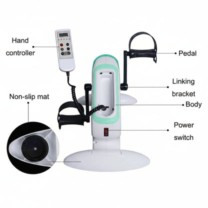 Diagram of a piece of exercise equipment with labeled parts on a white background