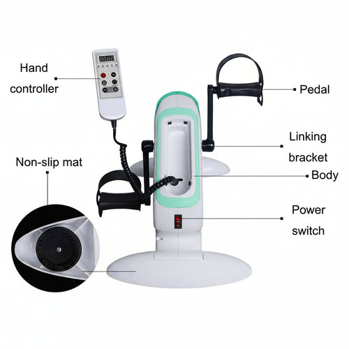 Diagram of a piece of exercise equipment with labeled parts on a white background