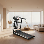 Foldable treadmill with digital display on a white background
