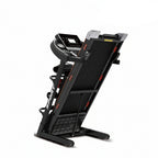 Black treadmill with digital display on a white background, featuring the brand 'LIJIUJIA'.