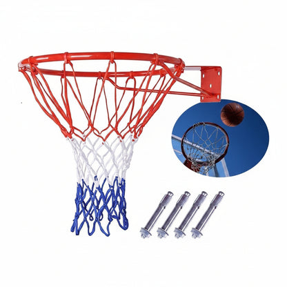 Basketball Hoop Wall Mounted with Net and Fixtures Complete Set, Basketball Hoop Indoor & Outdoor for Girls Boys Adults - Standard Full Size 45cm Red
