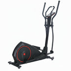 A black elliptical trainer with red accents, shown on a plain white background with 'WORLD FITNESS' text and a 'T&H&R' logo in the top left corner.