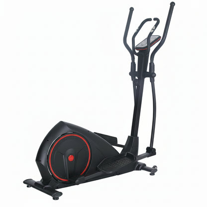 A black elliptical trainer with red accents, shown on a plain white background with 'WORLD FITNESS' text and a 'T&H&R' logo in the top left corner.
