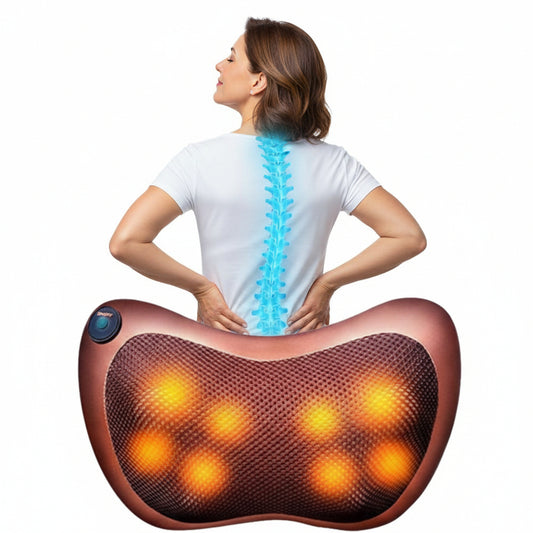 Massage pillow with glowing orange lights on a white background