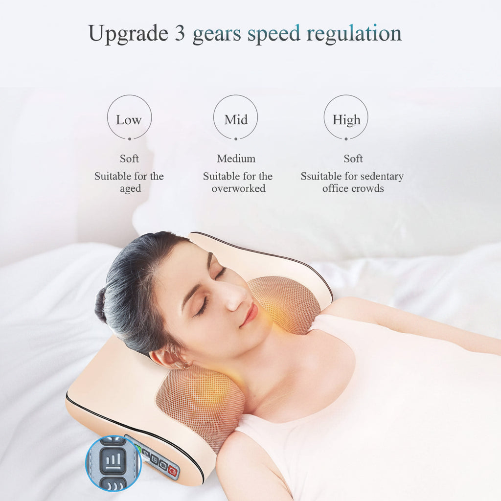  neck and shoulder massager with text on speed regulation.