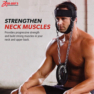  a neck strengthening device with text about muscle building.