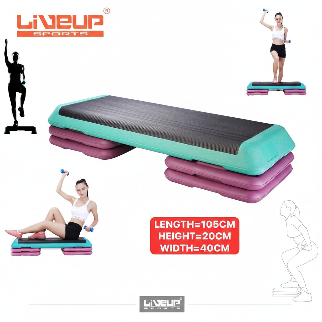 Aerobic Step - 110cm*40cm Cardio Exercise Stepper - 4 x Riser Block + 1 Green Stepper - Home Gyms and Fitness Training
