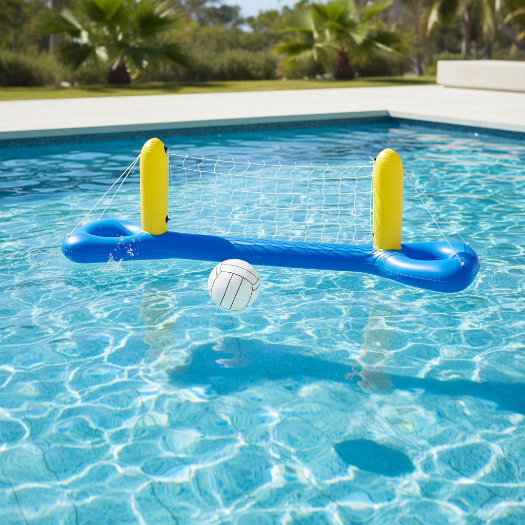 Inflatable pool volleyball set with blue net and yellow 