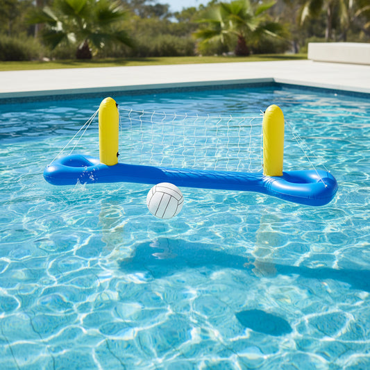 Inflatable pool volleyball set with blue net and yellow 